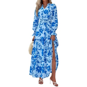 PRETTYGARDEN Women’s Floral Maxi Dress Fall A Line Wedding Guest Dresses(Floral Light Blue)