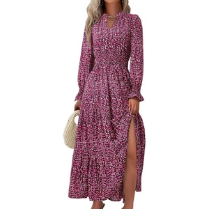 PRETTYGARDEN Women’s Floral Maxi Dress Fall A Line Wedding Guest Dresses(Floral Red Black)