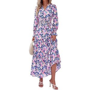 PRETTYGARDEN Women’s Floral Maxi Dress Fall A Line Wedding Guest Dresses(Floral White Pink)