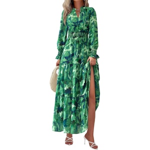 PRETTYGARDEN Women’s Floral Maxi Dress Fall A Line Wedding Guest Dresses(Green)