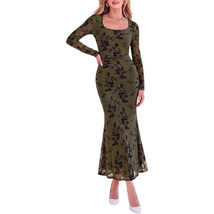 PRETTYGARDEN Women’s Formal Floral Maxi Dress Fall Wedding Guest Dresses(Army Green)