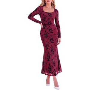 PRETTYGARDEN Women’s Formal Floral Maxi Dress Fall Wedding Guest Dresses(Burgundy)