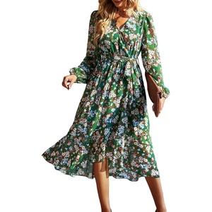 PRETTYGARDEN Womens Long Sleeve Boho Maxi Fall Floral Wedding Guest Dresses(Floral Green)