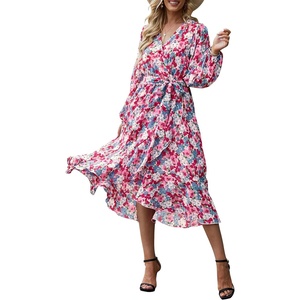 PRETTYGARDEN Womens Long Sleeve Boho Maxi Fall Floral Wedding Guest Dresses(Floral Pink)