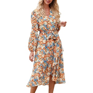 PRETTYGARDEN Womens Long Sleeve Boho Maxi Fall Floral Wedding Guest Dresses(Floral Yellow)