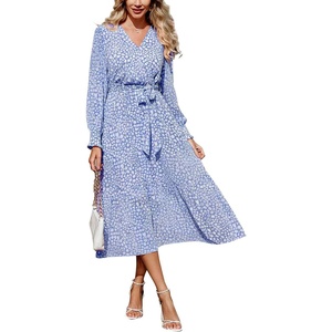 PRETTYGARDEN Womens Long Sleeve Boho Maxi Fall Floral Wedding Guest Dresses(Light Blue)