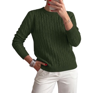 PRETTYGARDEN Womens Cable Knit Crewneck Fall Sweater Long Sleeve Tops 2026(Army Green)