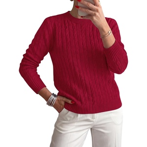 PRETTYGARDEN Womens Cable Knit Crewneck Fall Sweater Long Sleeve Tops 2026(Red)
