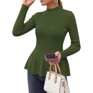PRETTYGARDEN Women’s Long Sleeve Peplum Tops Knit Pullover Fall Sweaters(Army Green)