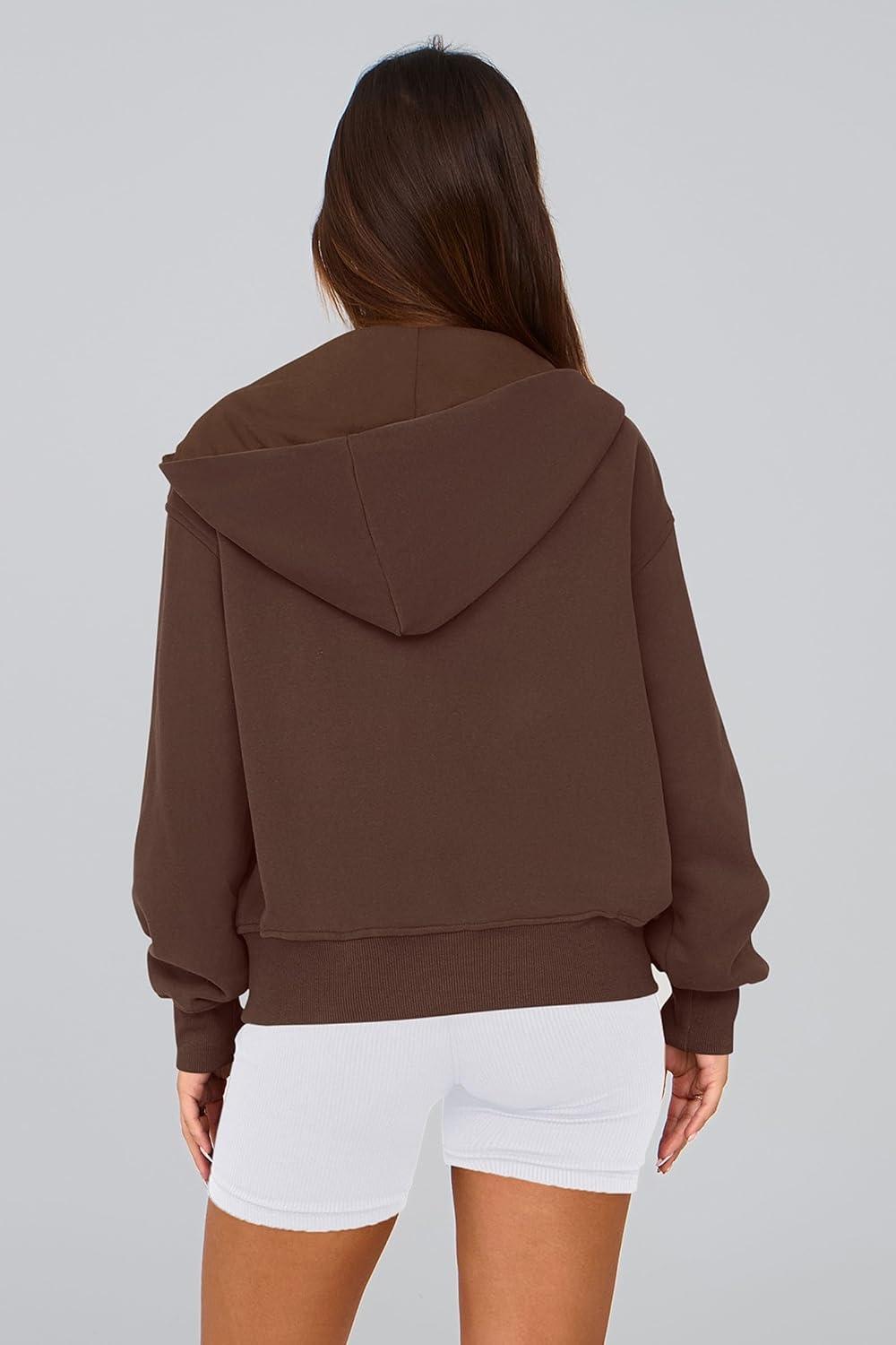 image:imagePRETTYGARDEN Hoodies for Women Fall Fashion Zip Up Fleece Plain SweatshirtBrown Coffee