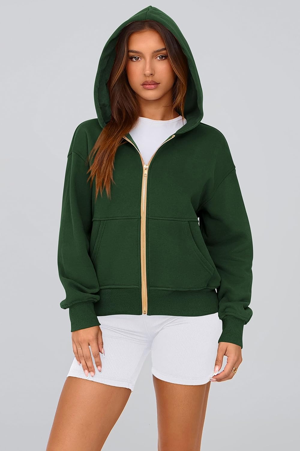 image:imagePRETTYGARDEN Hoodies for Women Fall Fashion Zip Up Fleece Plain SweatshirtDark Green