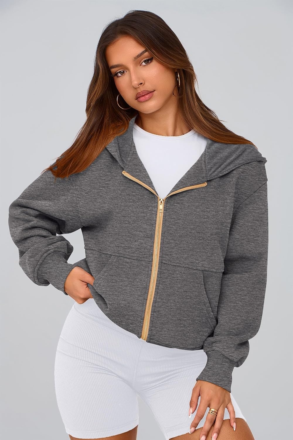 image:imagePRETTYGARDEN Hoodies for Women Fall Fashion Zip Up Fleece Plain SweatshirtDark Grey