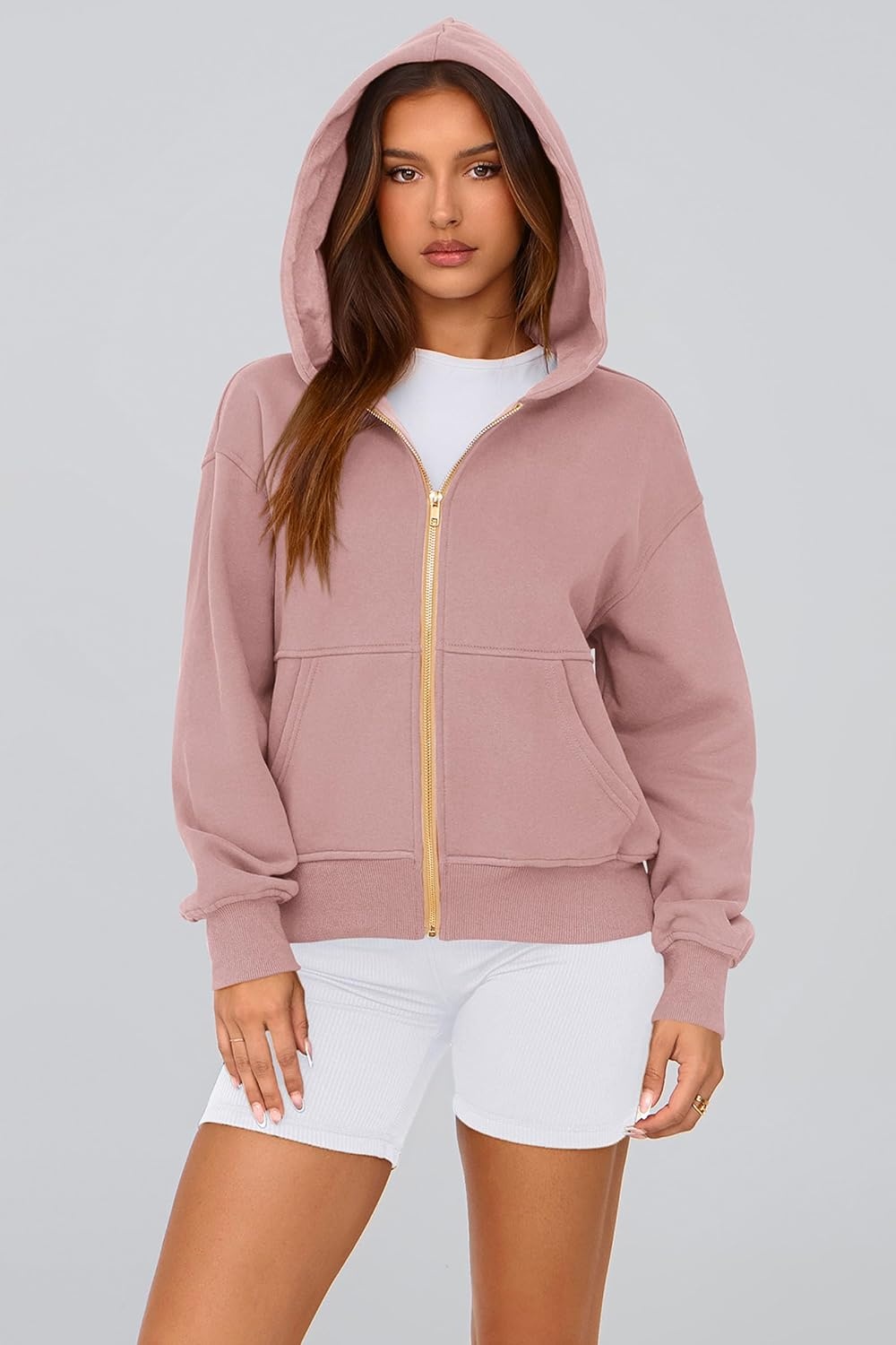 image:imagePRETTYGARDEN Hoodies for Women Fall Fashion Zip Up Fleece Plain SweatshirtDusty Pink
