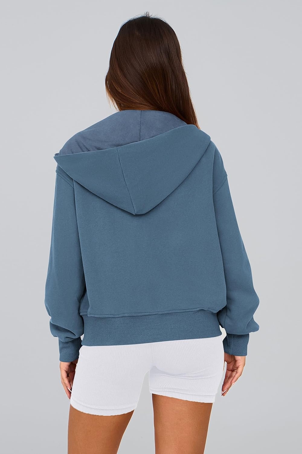 image:imagePRETTYGARDEN Hoodies for Women Fall Fashion Zip Up Fleece Plain SweatshirtGrey Blue