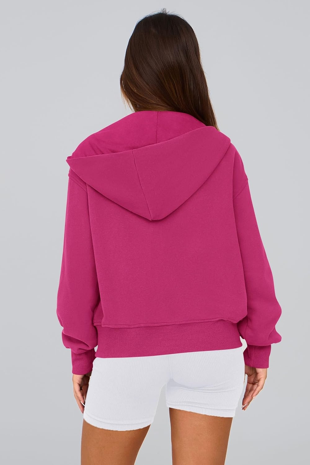image:imagePRETTYGARDEN Hoodies for Women Fall Fashion Zip Up Fleece Plain SweatshirtRose Red