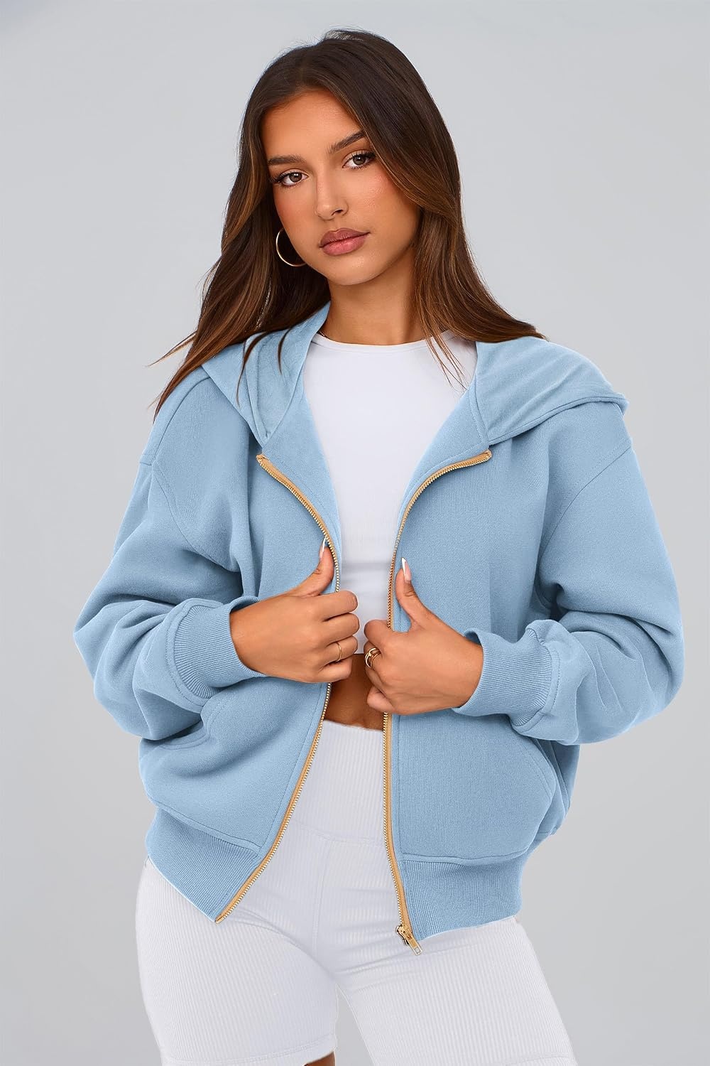 image:imagePRETTYGARDEN Hoodies for Women Fall Fashion Zip Up Fleece Plain SweatshirtSky Blue