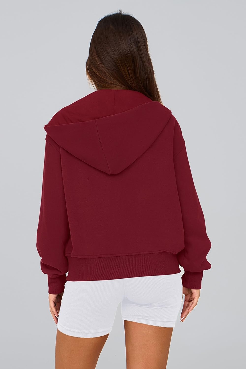 image:imagePRETTYGARDEN Hoodies for Women Fall Fashion Zip Up Fleece Plain SweatshirtWine Red