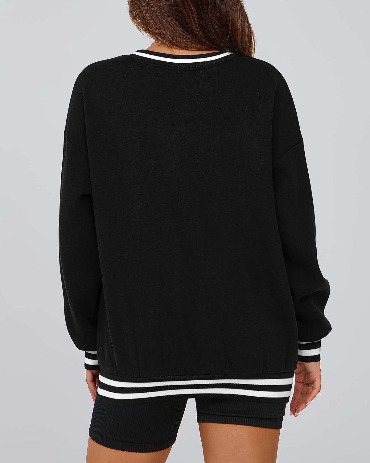 image:imagePRETTYGARDEN Womens Fall Color Block Oversized SweatshirtsBlack