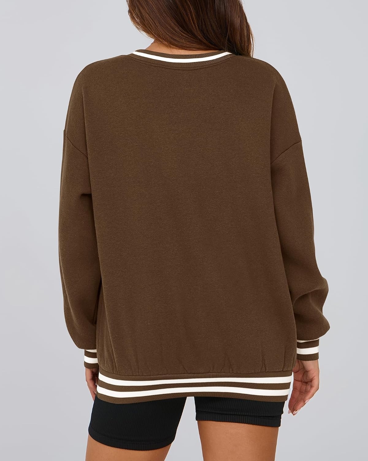image:imagePRETTYGARDEN Womens Fall Color Block Oversized SweatshirtsBrown