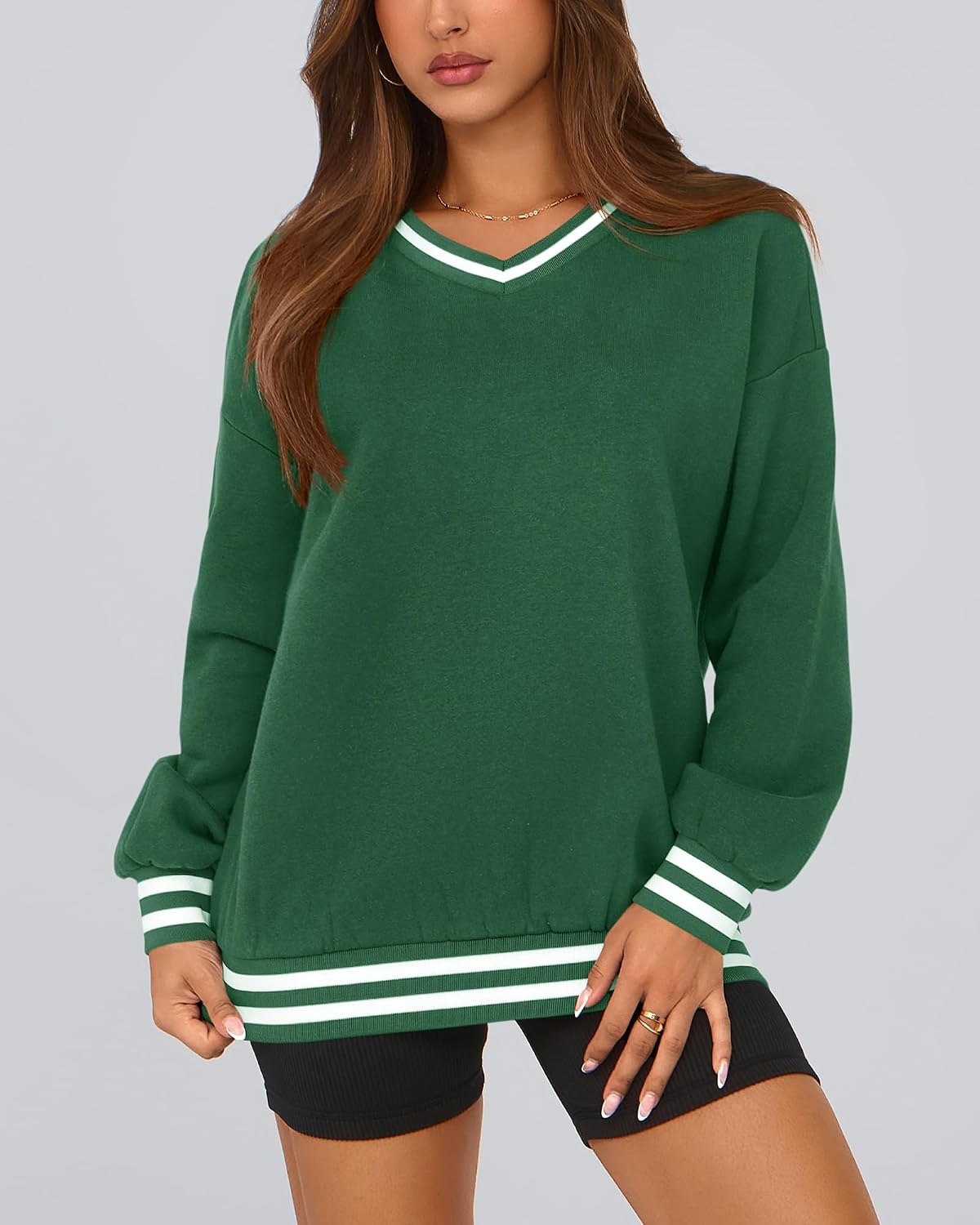 image:imagePRETTYGARDEN Womens Fall Color Block Oversized SweatshirtsGreen