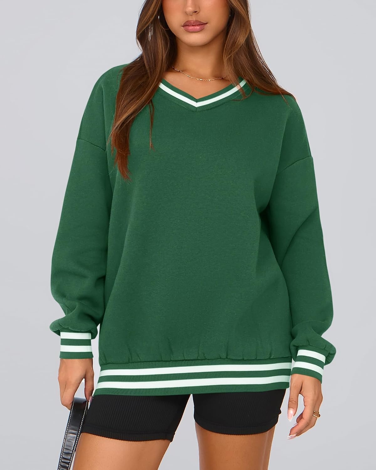 image:imagePRETTYGARDEN Womens Fall Color Block Oversized SweatshirtsGreen