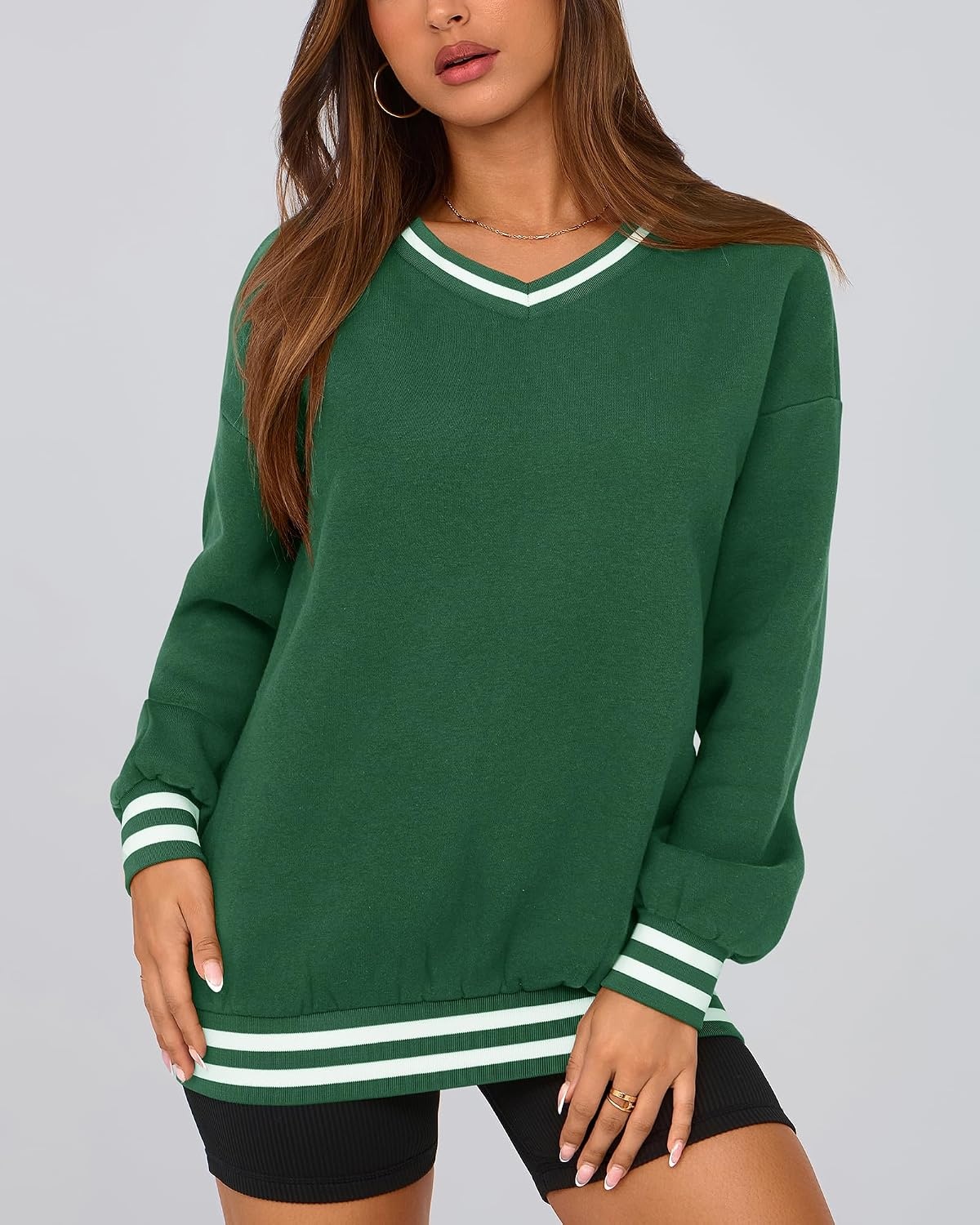 image:imagePRETTYGARDEN Womens Fall Color Block Oversized SweatshirtsGreen