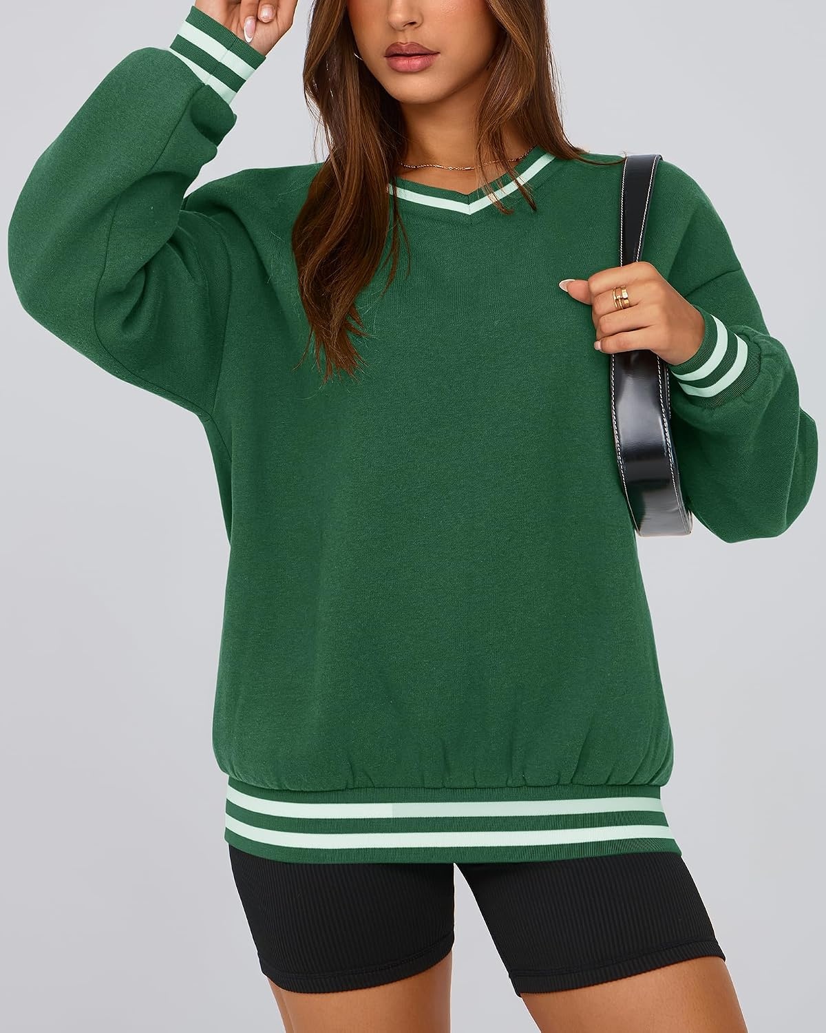 image:imagePRETTYGARDEN Womens Fall Color Block Oversized SweatshirtsGreen