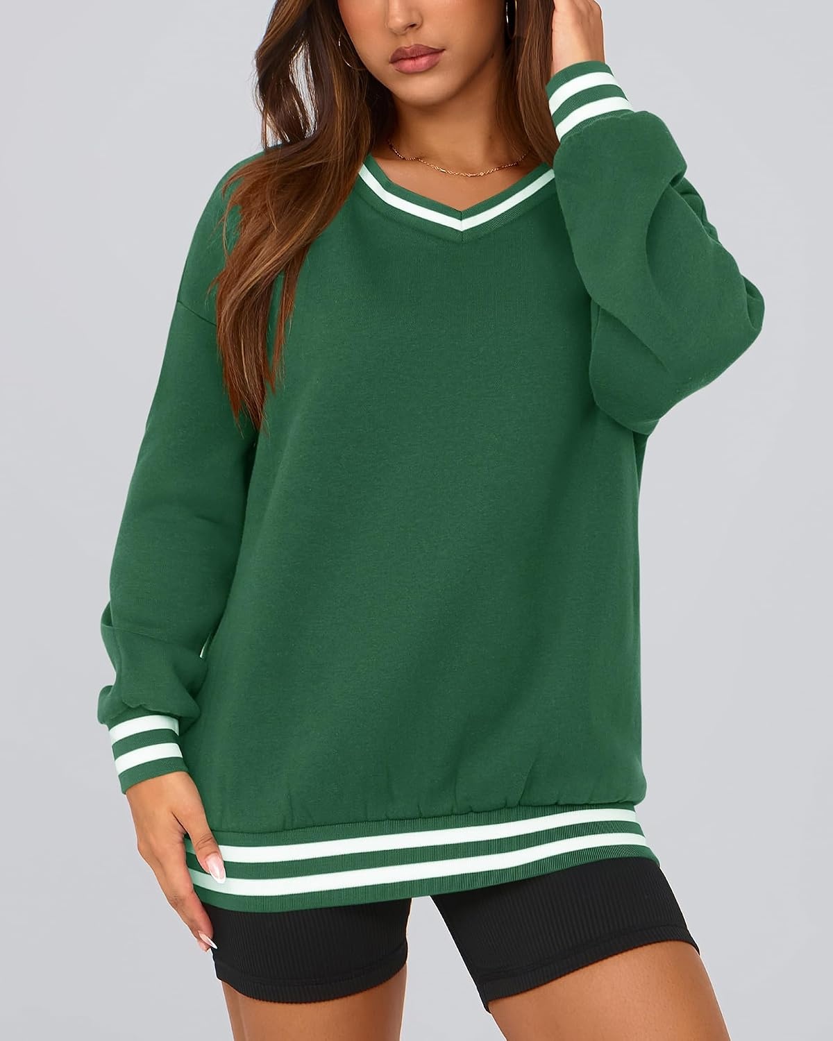 image:imagePRETTYGARDEN Womens Fall Color Block Oversized SweatshirtsGreen