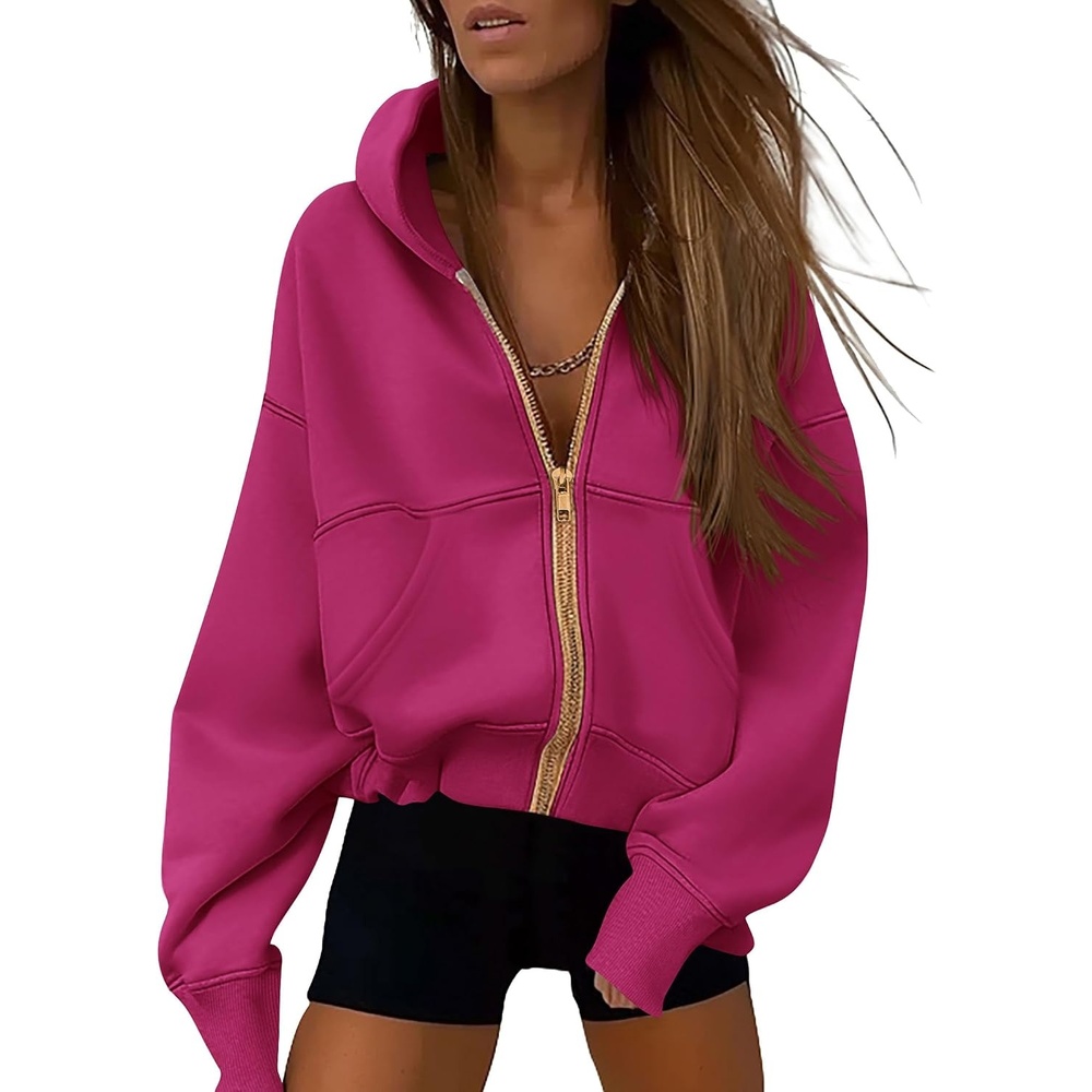 image:imagePRETTYGARDEN Hoodies for Women Fall Fashion Zip Up Fleece Plain SweatshirtRose Red