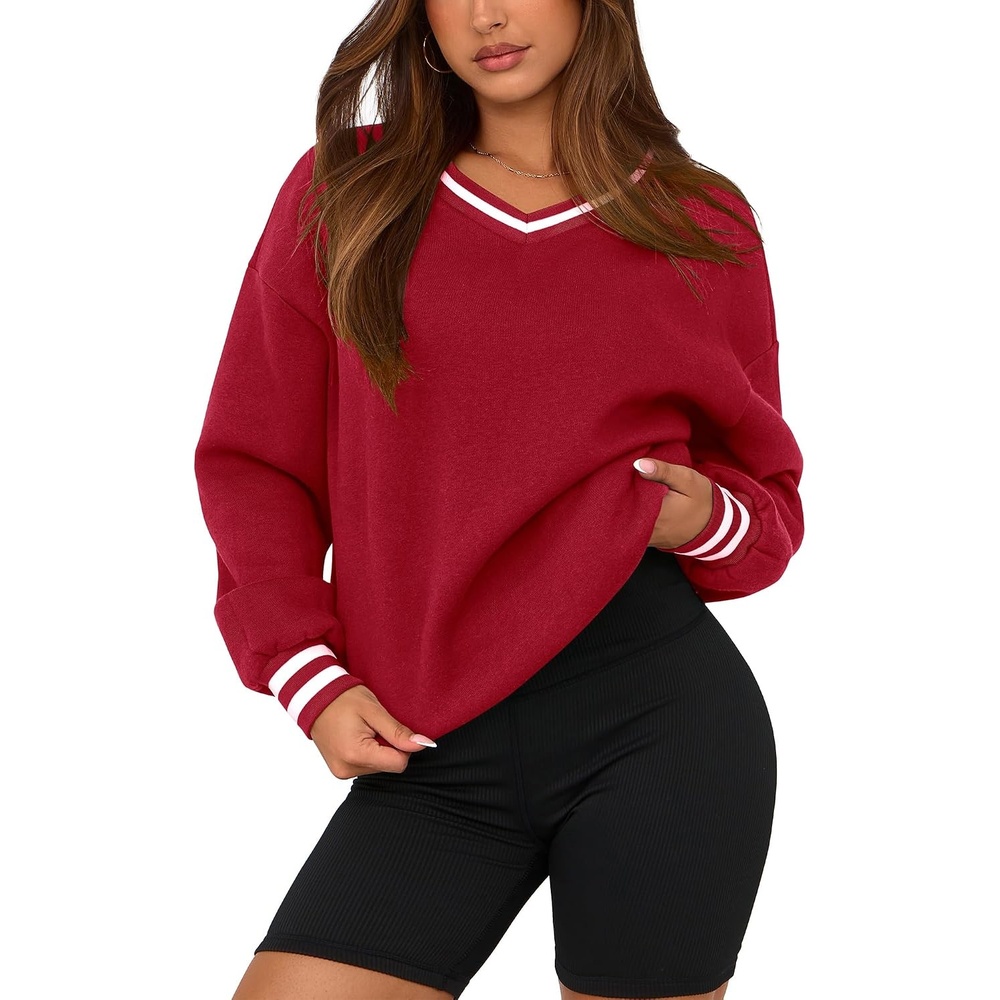 image:imagePRETTYGARDEN Womens Fall Color Block Oversized SweatshirtsRed