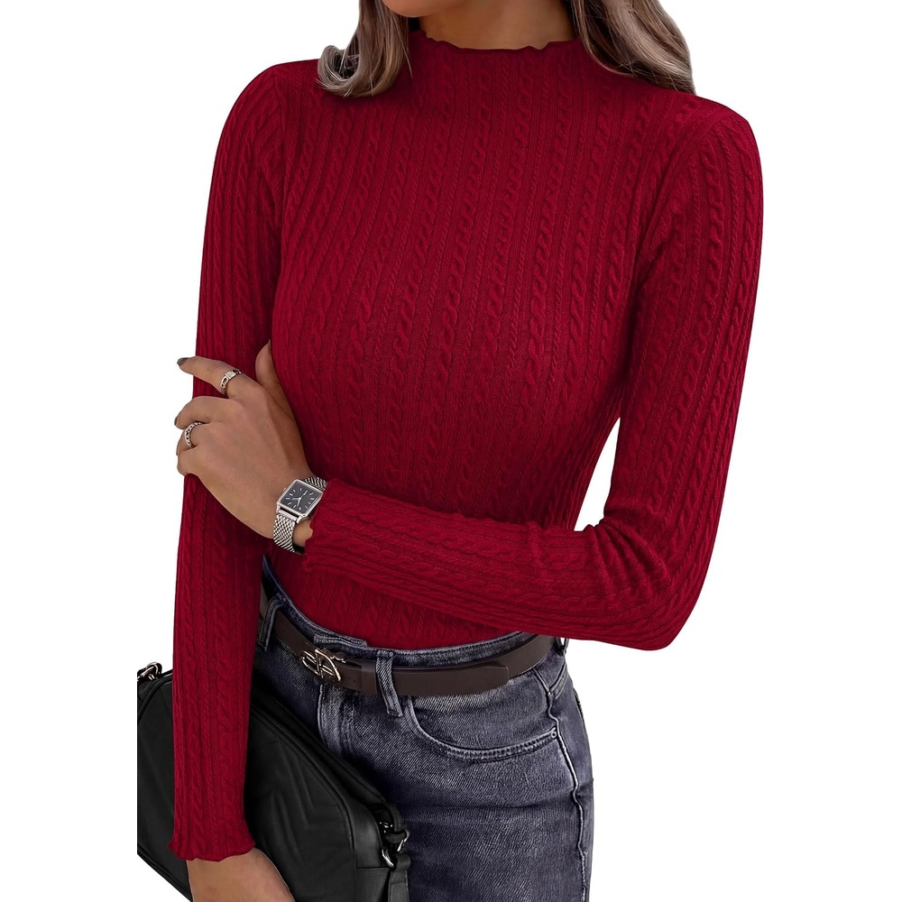 image:imagePRETTYGARDEN Womens Long Sleeve Shirts Fall Fashion Mock Neck Cute TopsBurgundy