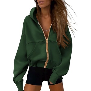 PRETTYGARDEN Hoodies for Women Fall Fashion Zip Up Fleece Plain Sweatshirt(Dark Green)