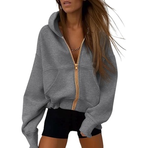 PRETTYGARDEN Hoodies for Women Fall Fashion Zip Up Fleece Plain Sweatshirt(Dark Grey)