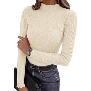 PRETTYGARDEN Women’s Long Sleeve Shirts Fall Fashion Mock Neck Cute Tops(Beige)