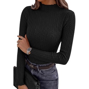 PRETTYGARDEN Women’s Long Sleeve Shirts Fall Fashion Mock Neck Cute Tops(Black)