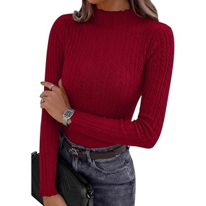 PRETTYGARDEN Women’s Long Sleeve Shirts Fall Fashion Mock Neck Cute Tops(Burgundy)