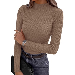 PRETTYGARDEN Women’s Long Sleeve Shirts Fall Fashion Mock Neck Cute Tops(Khaki)