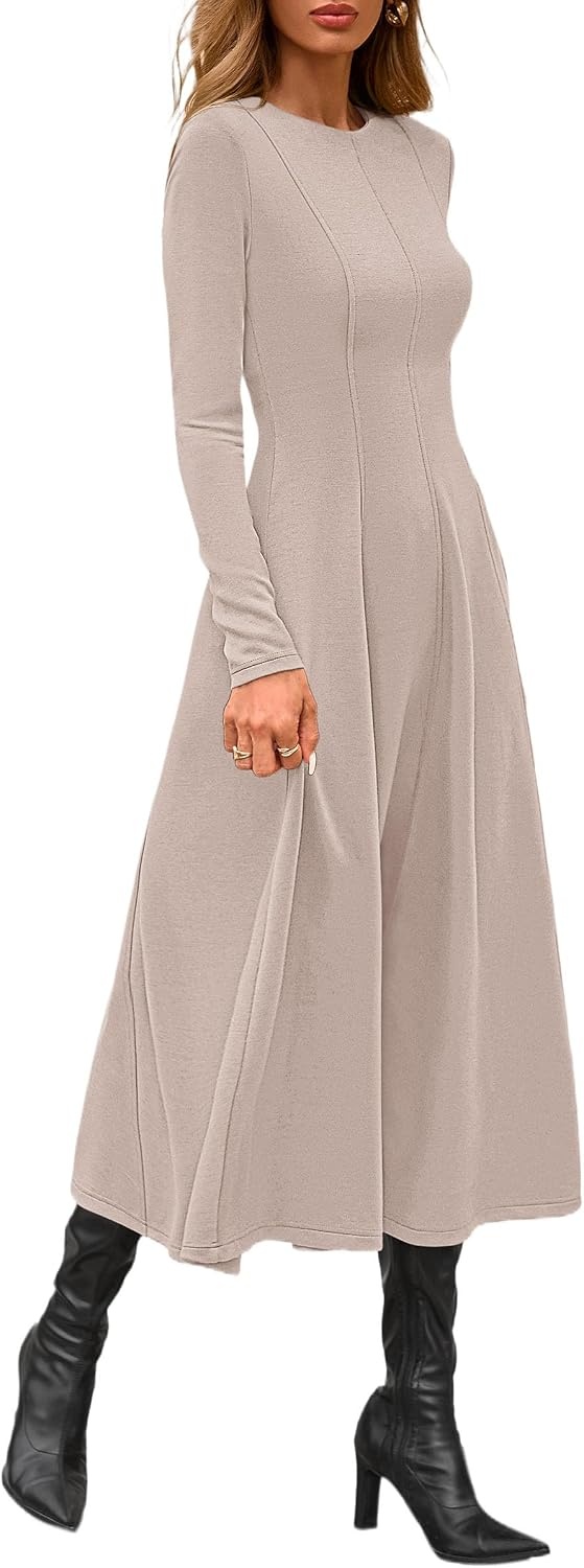 image:imagePRETTYGARDEN Womens Fall Long Sleeve A Line Midi Elegant Cocktail DressApricot