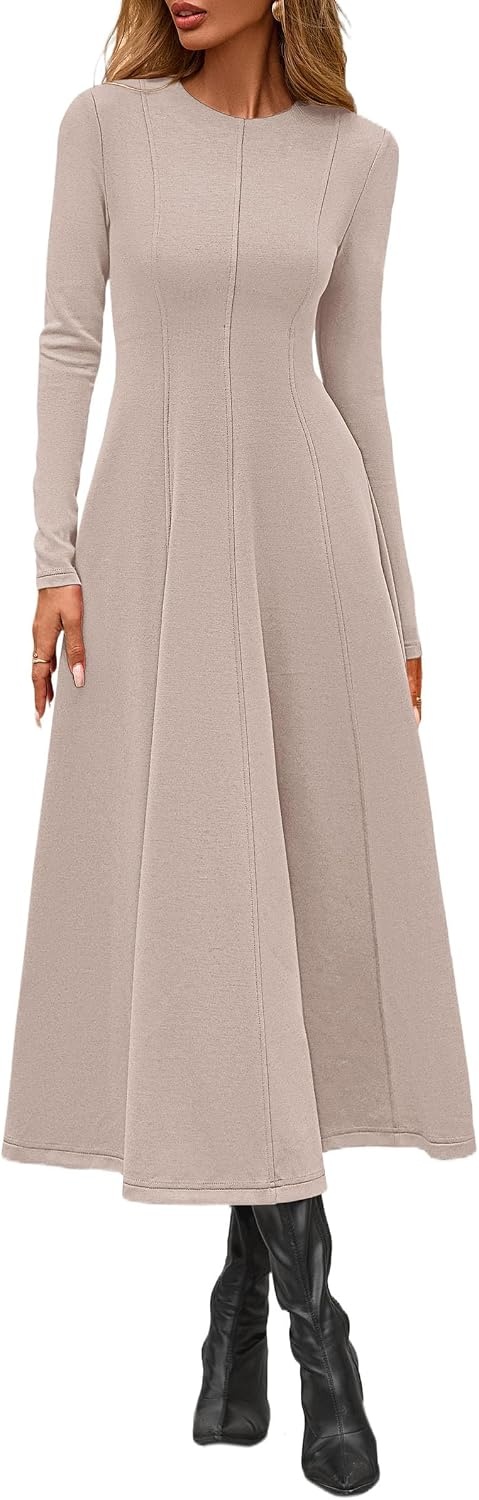 image:imagePRETTYGARDEN Womens Fall Long Sleeve A Line Midi Elegant Cocktail DressApricot