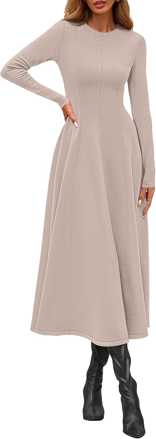 image:imagePRETTYGARDEN Womens Fall Long Sleeve A Line Midi Elegant Cocktail DressApricot