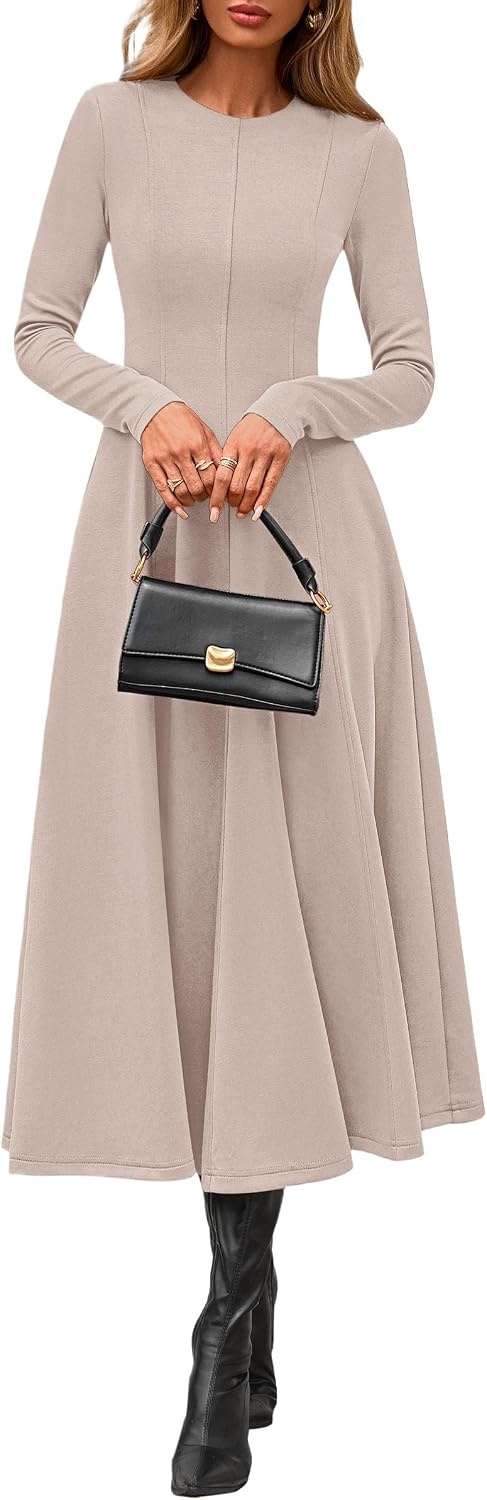 image:imagePRETTYGARDEN Womens Fall Long Sleeve A Line Midi Elegant Cocktail DressApricot