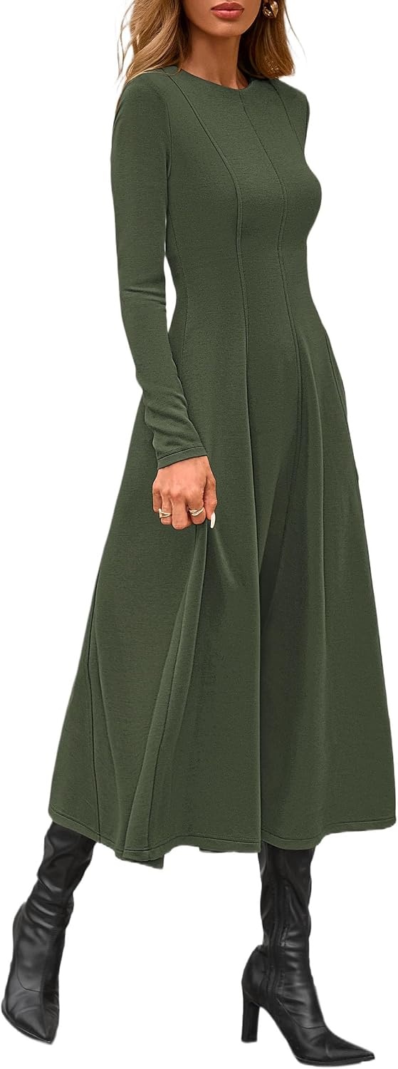 image:imagePRETTYGARDEN Womens Fall Long Sleeve A Line Midi Elegant Cocktail DressArmy Green