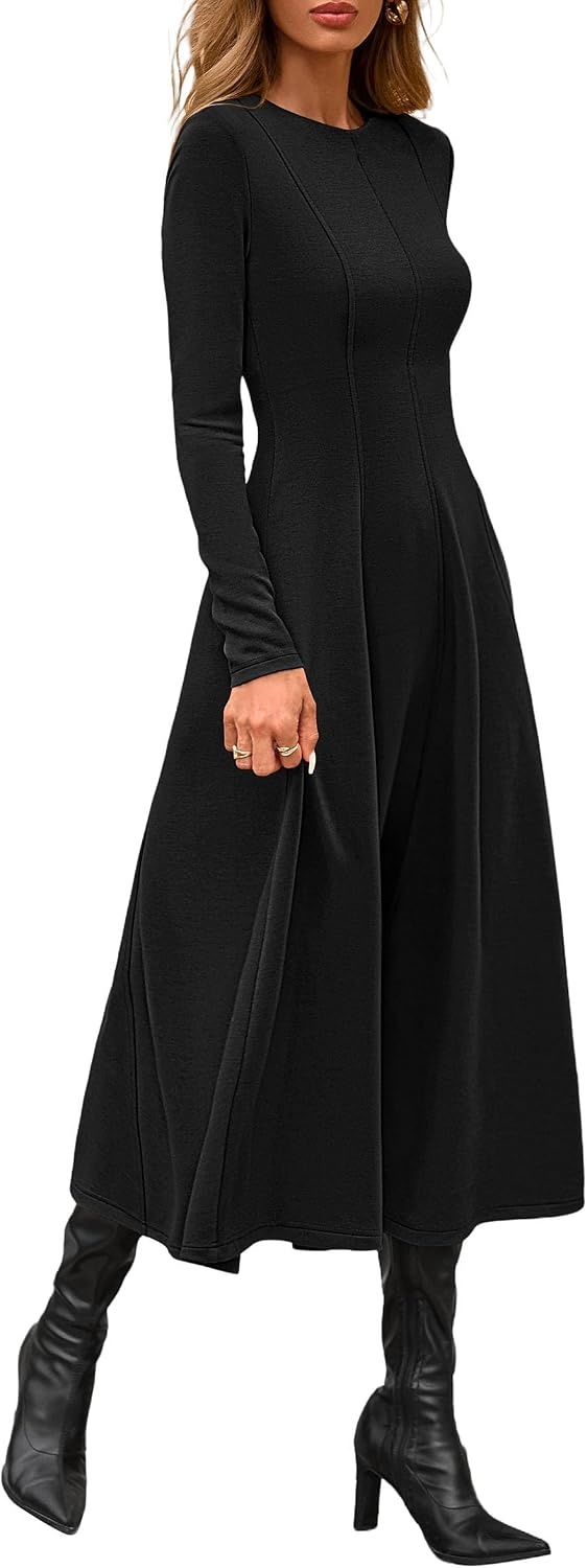 image:imagePRETTYGARDEN Womens Fall Long Sleeve A Line Midi Elegant Cocktail DressBlack
