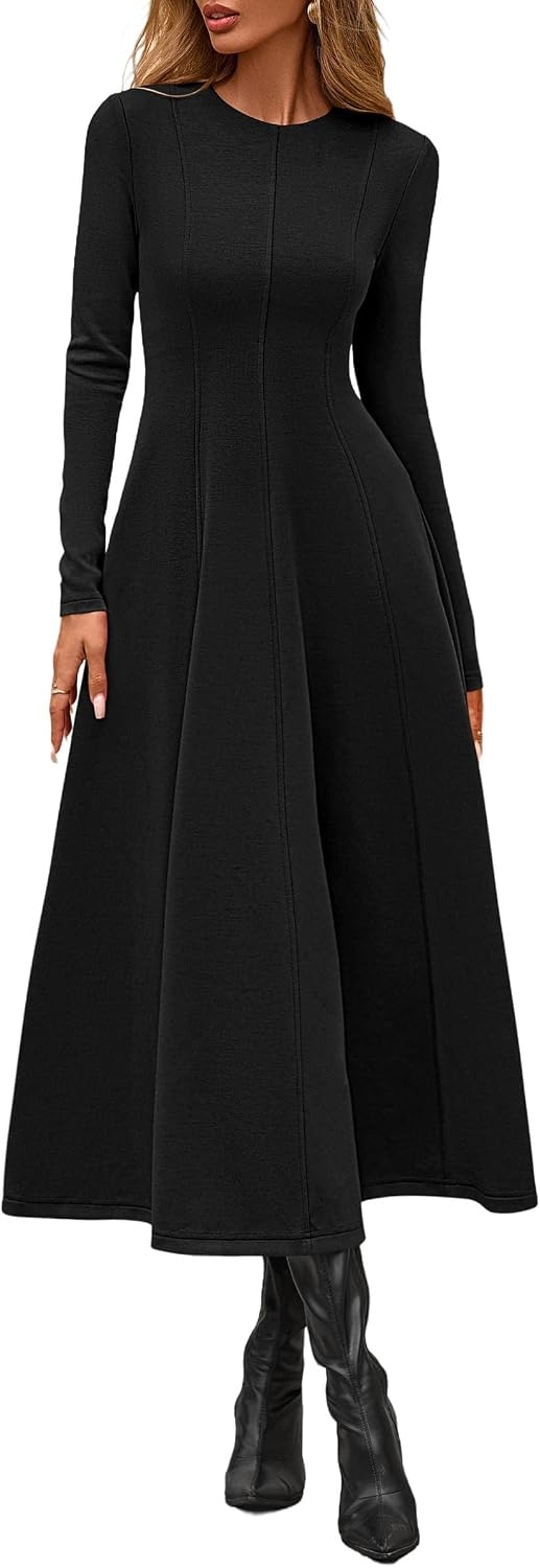image:imagePRETTYGARDEN Womens Fall Long Sleeve A Line Midi Elegant Cocktail DressBlack