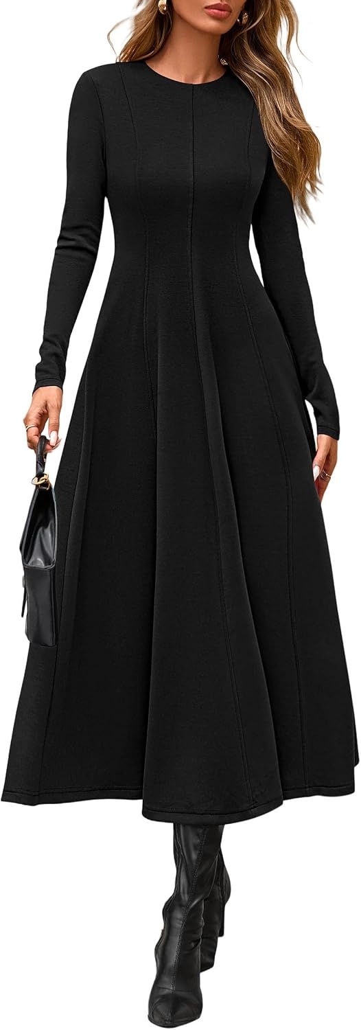 image:imagePRETTYGARDEN Womens Fall Long Sleeve A Line Midi Elegant Cocktail DressBlack
