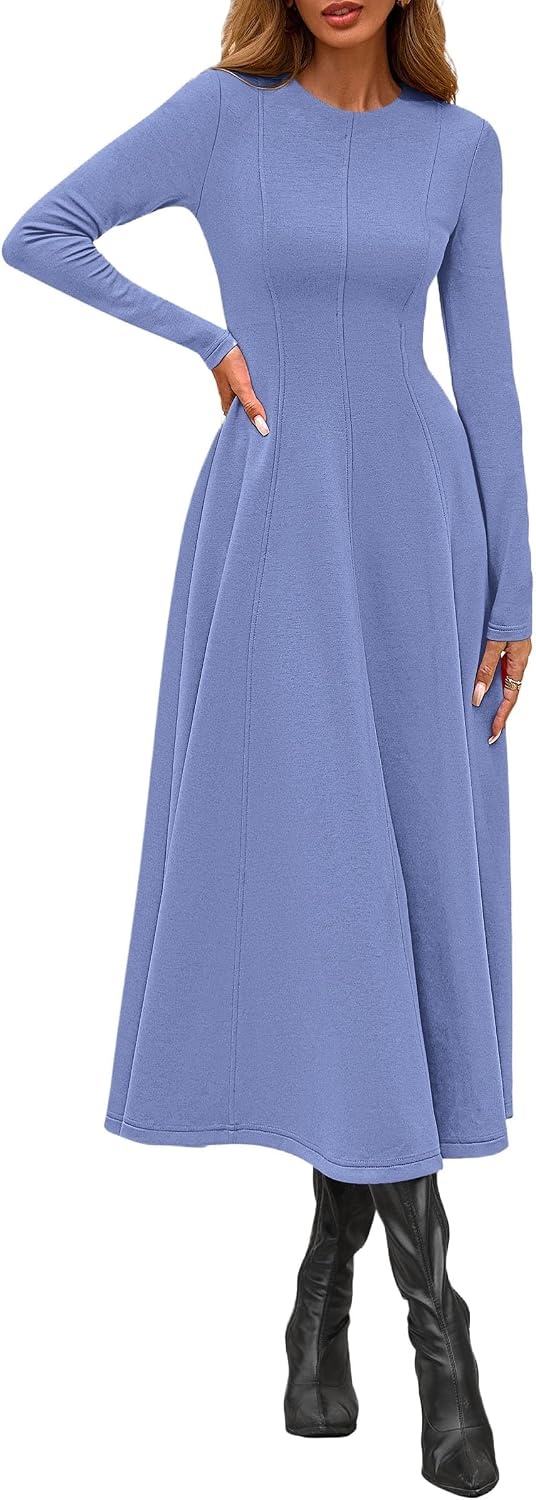 image:imagePRETTYGARDEN Womens Fall Long Sleeve A Line Midi Elegant Cocktail DressBlue