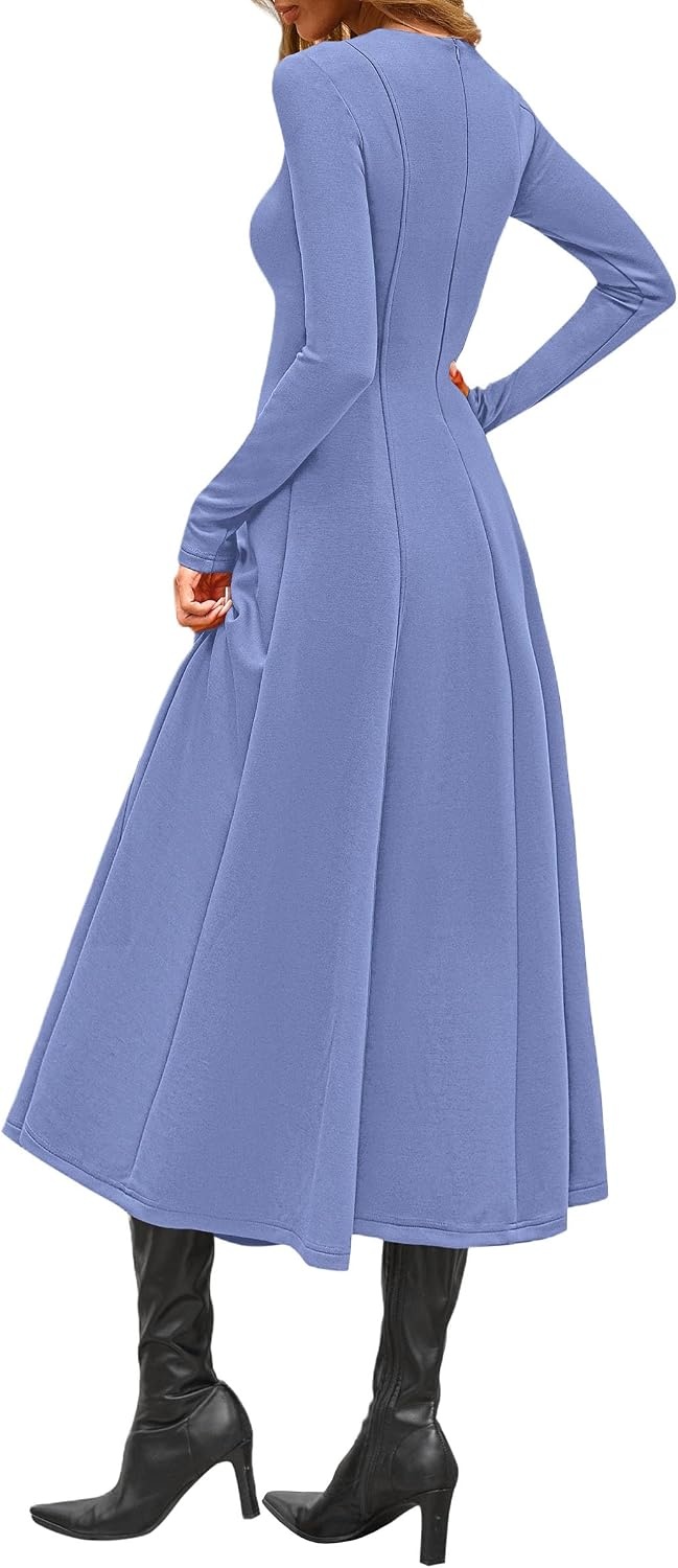 image:imagePRETTYGARDEN Womens Fall Long Sleeve A Line Midi Elegant Cocktail DressBlue