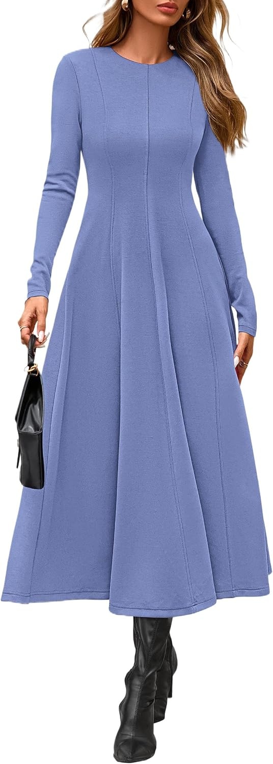 image:imagePRETTYGARDEN Womens Fall Long Sleeve A Line Midi Elegant Cocktail DressBlue
