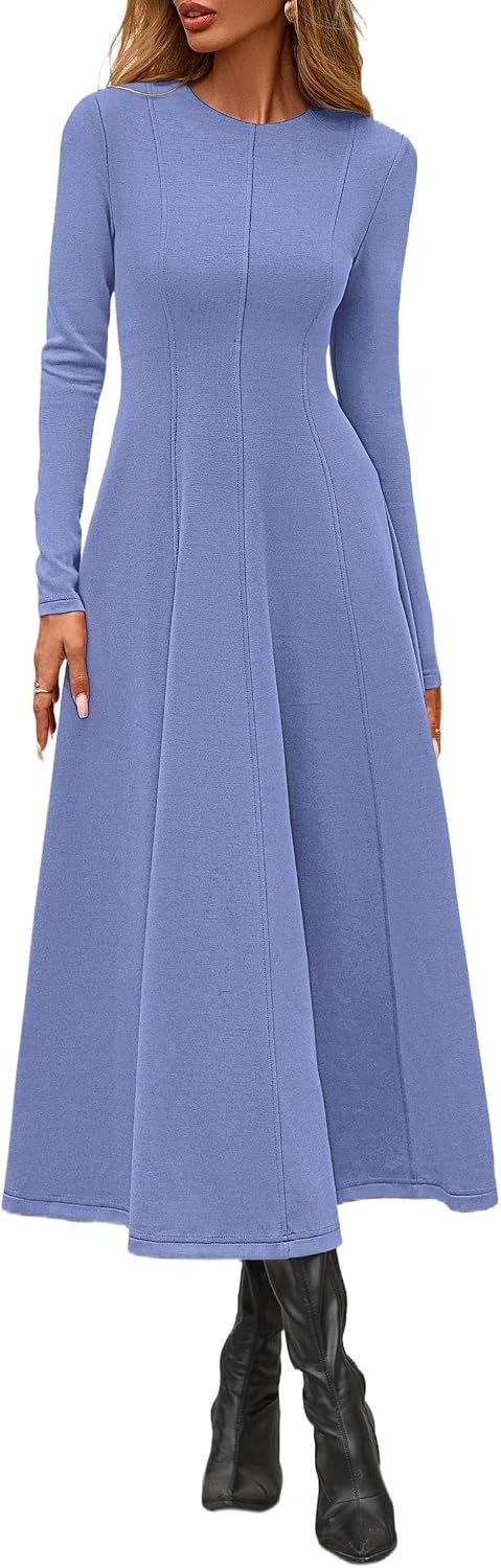 image:imagePRETTYGARDEN Womens Fall Long Sleeve A Line Midi Elegant Cocktail DressBlue