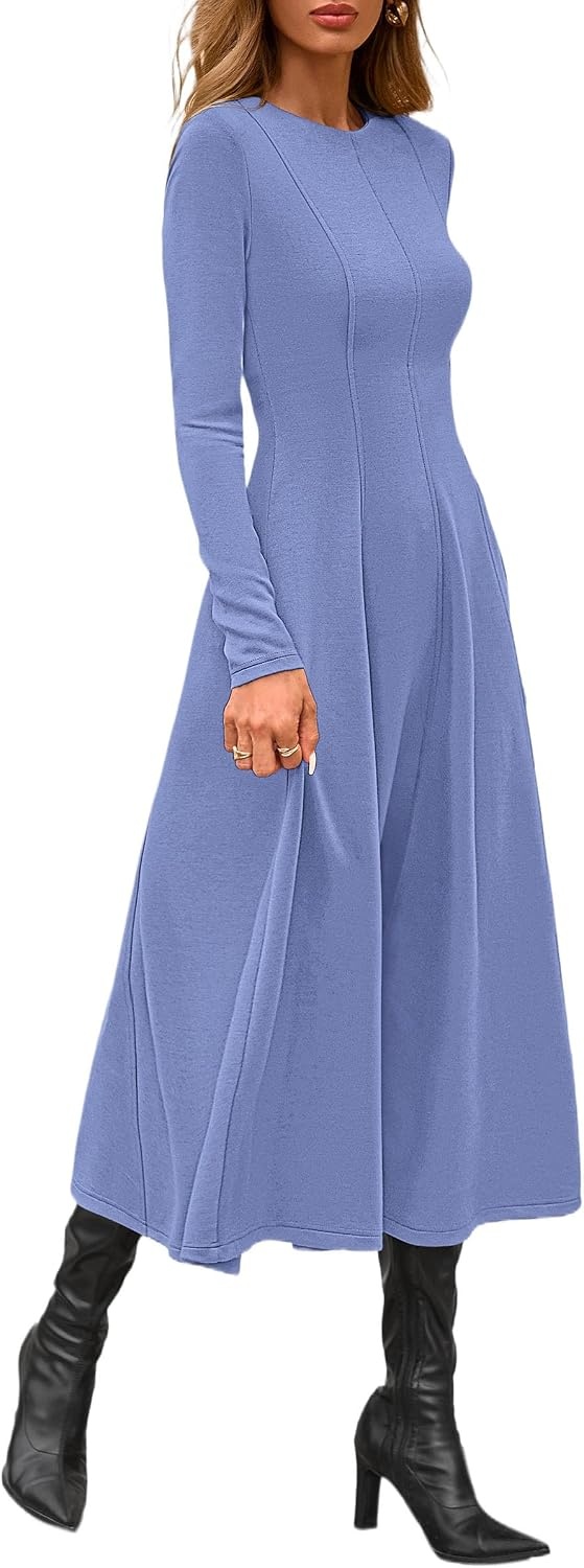 image:imagePRETTYGARDEN Womens Fall Long Sleeve A Line Midi Elegant Cocktail DressBlue